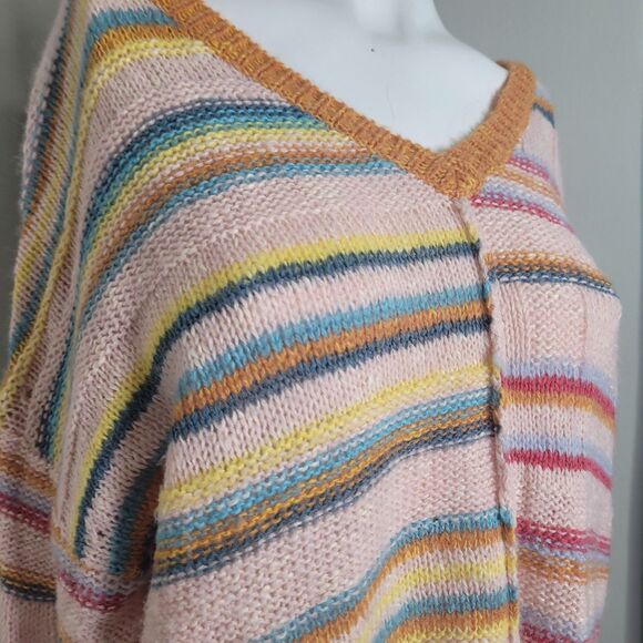 Sundance Medium Sweater striped v-neck stretch ribbed pullover colorful fun wool - Picture 6 of 10